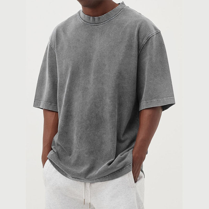 Men's Washed Distressed Cotton Daily Short-sleeved T-shirt