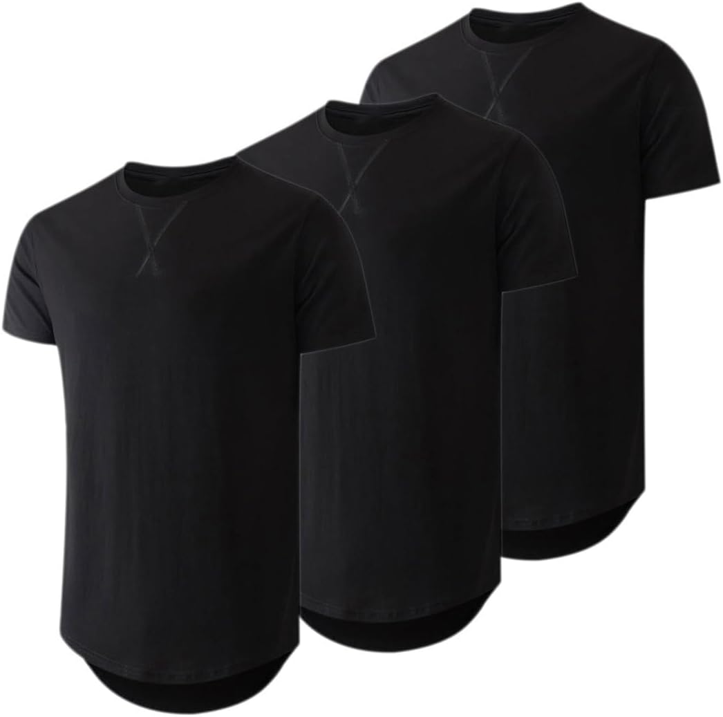JMIERR Mens 3 Pack Cotton Hipster Hip Hop Longline Crewneck T-Shirt
