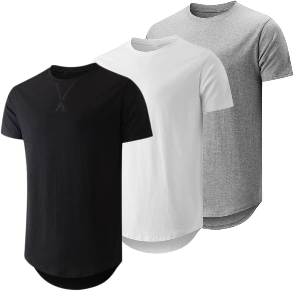 JMIERR Mens 3 Pack Cotton Hipster Hip Hop Longline Crewneck T-Shirt